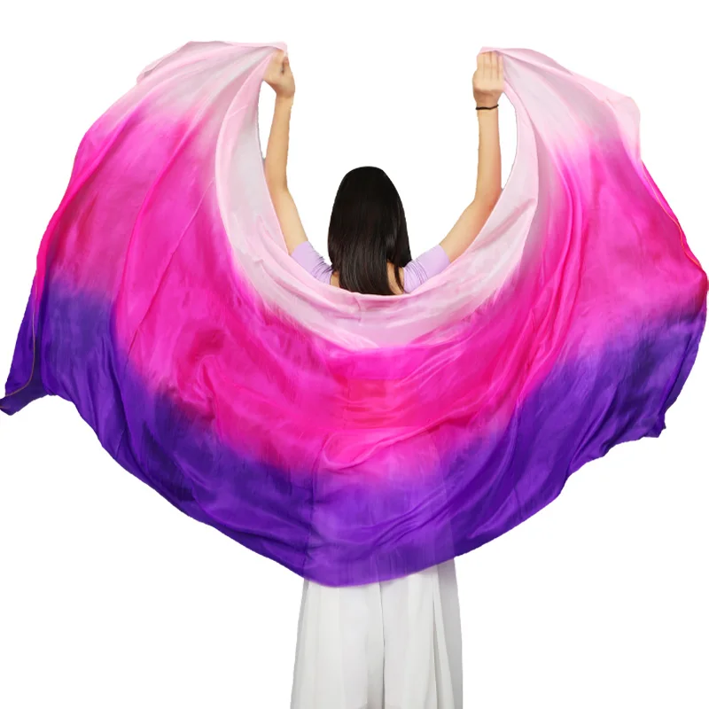 New Hot Sell Belly Dance Pure Silk Veil  Dancers Hand Throw Scarf Shawl Gradient Vivid Color 200cm 250cm Cheap Professional