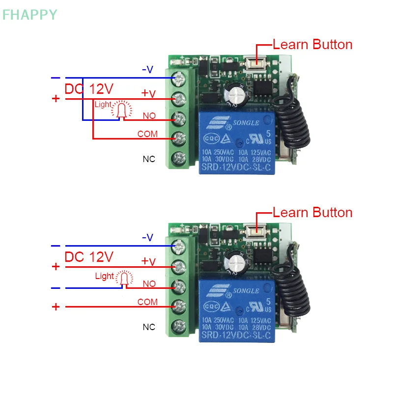 433Mhz Wireless Remote Control EV1527 Learning Code Transmitter 2 Bottons DC 12V 10A RF Relay Receiver