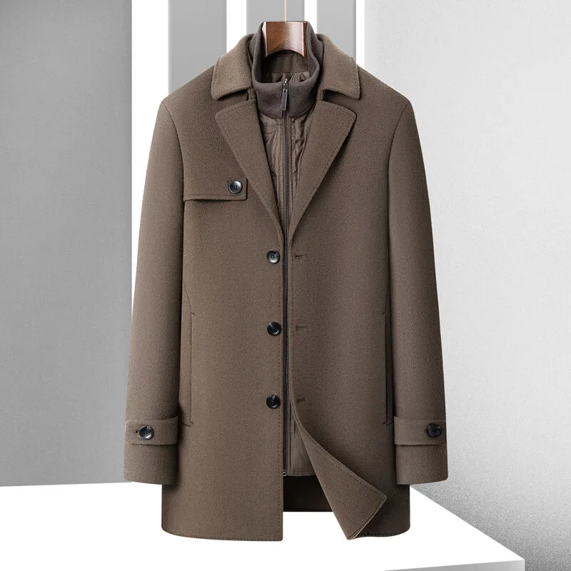 

Новое поступление 2025 года, зимний плащ высшего качества из 80% белого гусиного пуха, шерстяной плащ для мужчин, мужское утолщенное теплое пальто 87169