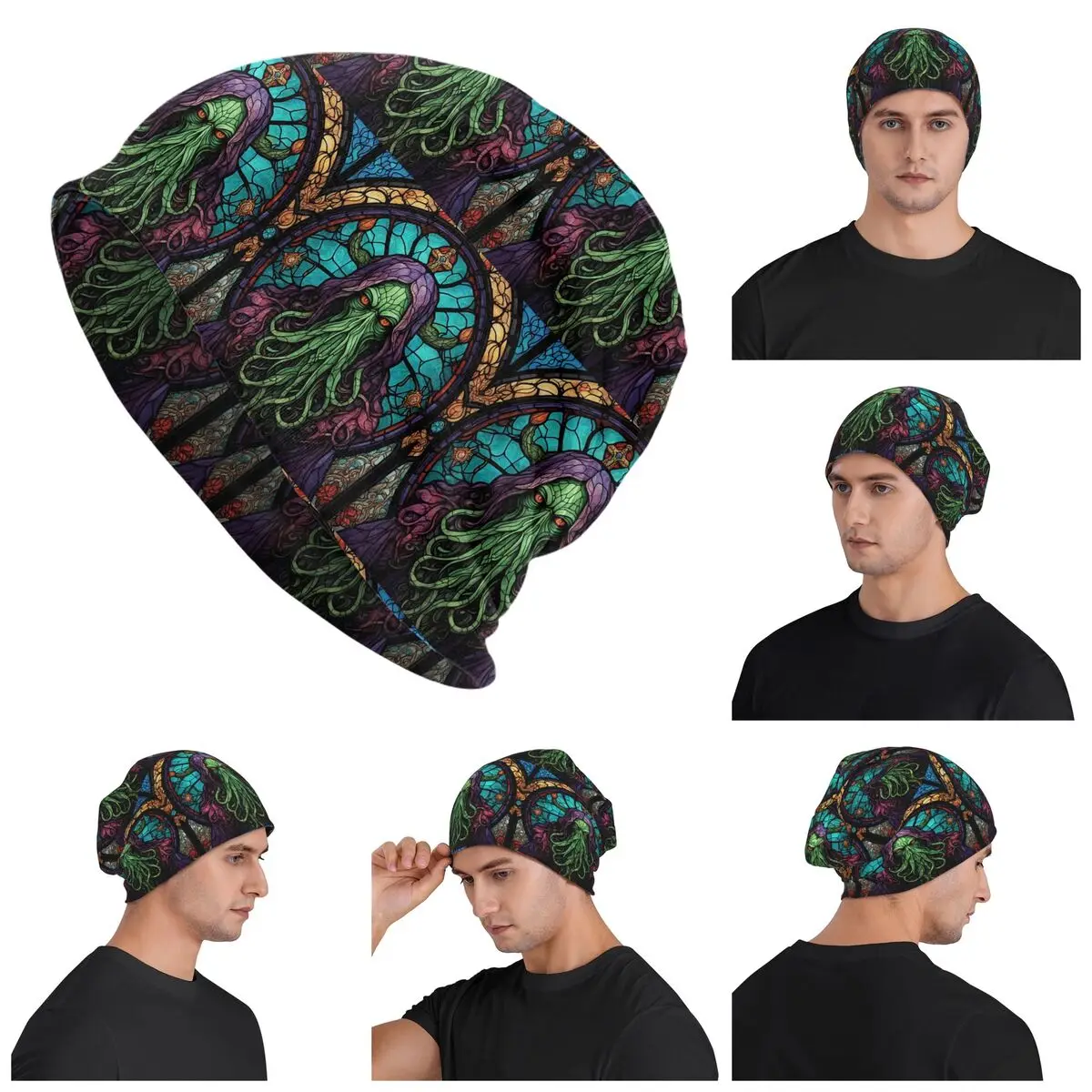Cthulhu Stained Glass Tentacles Skullies Beanies Hats Warm Autumn Winter Outdoor Cap Knitted Bonnet Caps for Unisex Adult