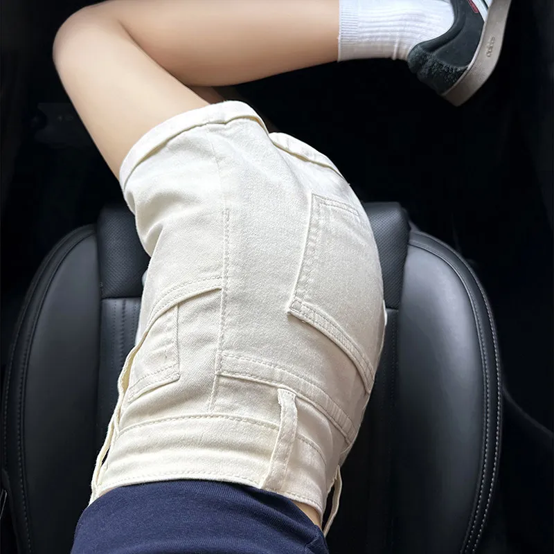 

White High Waist Slimming Denim Shorts Women's Elastic Versatile Summer Hot Pants Cotton Stretch Denim High Waist Fit Jeans