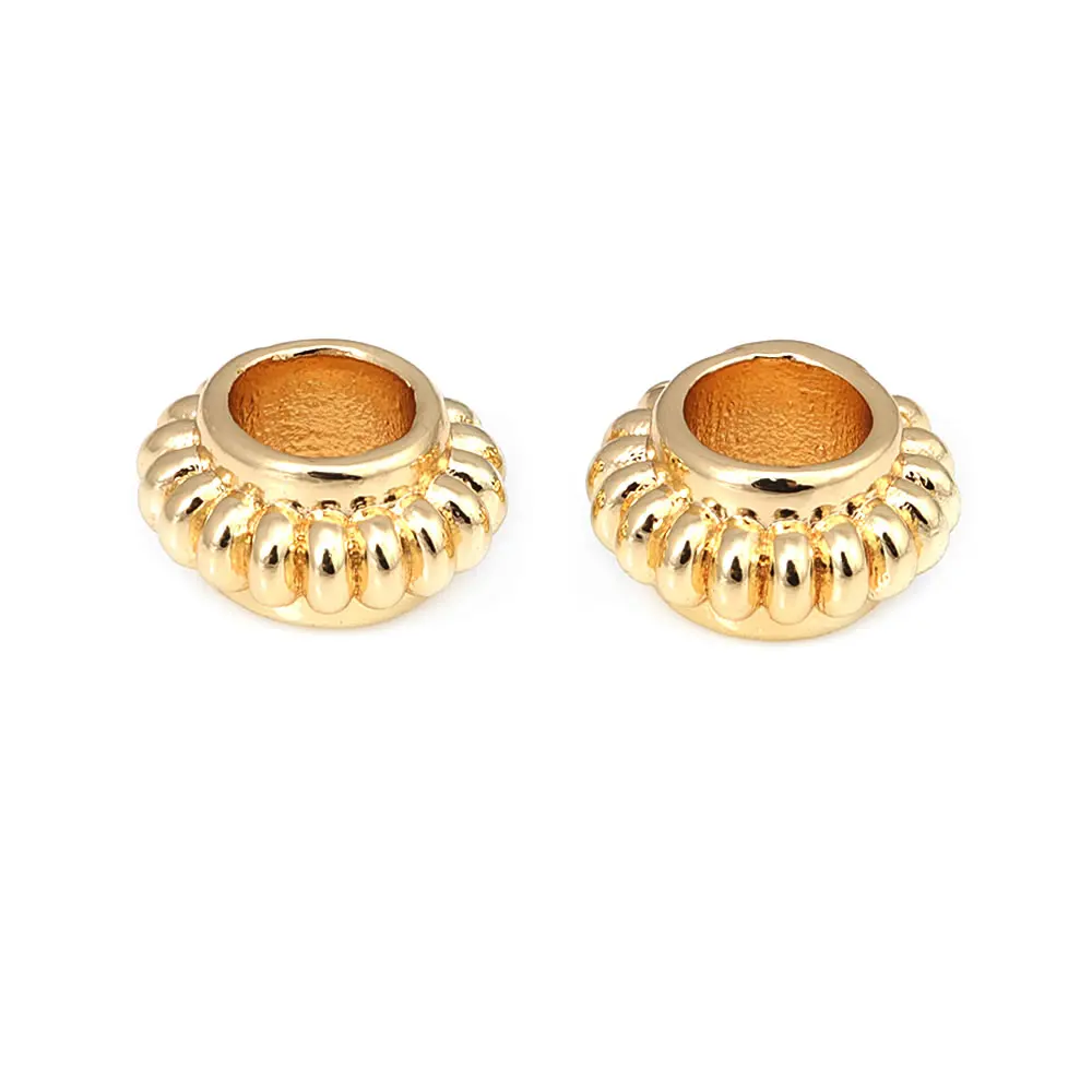 18K Gold Color Large Hole Beads Round Ball Circle Spacer Beads Crown Charms Pendants Diy Jewelry Making Accessories for Women