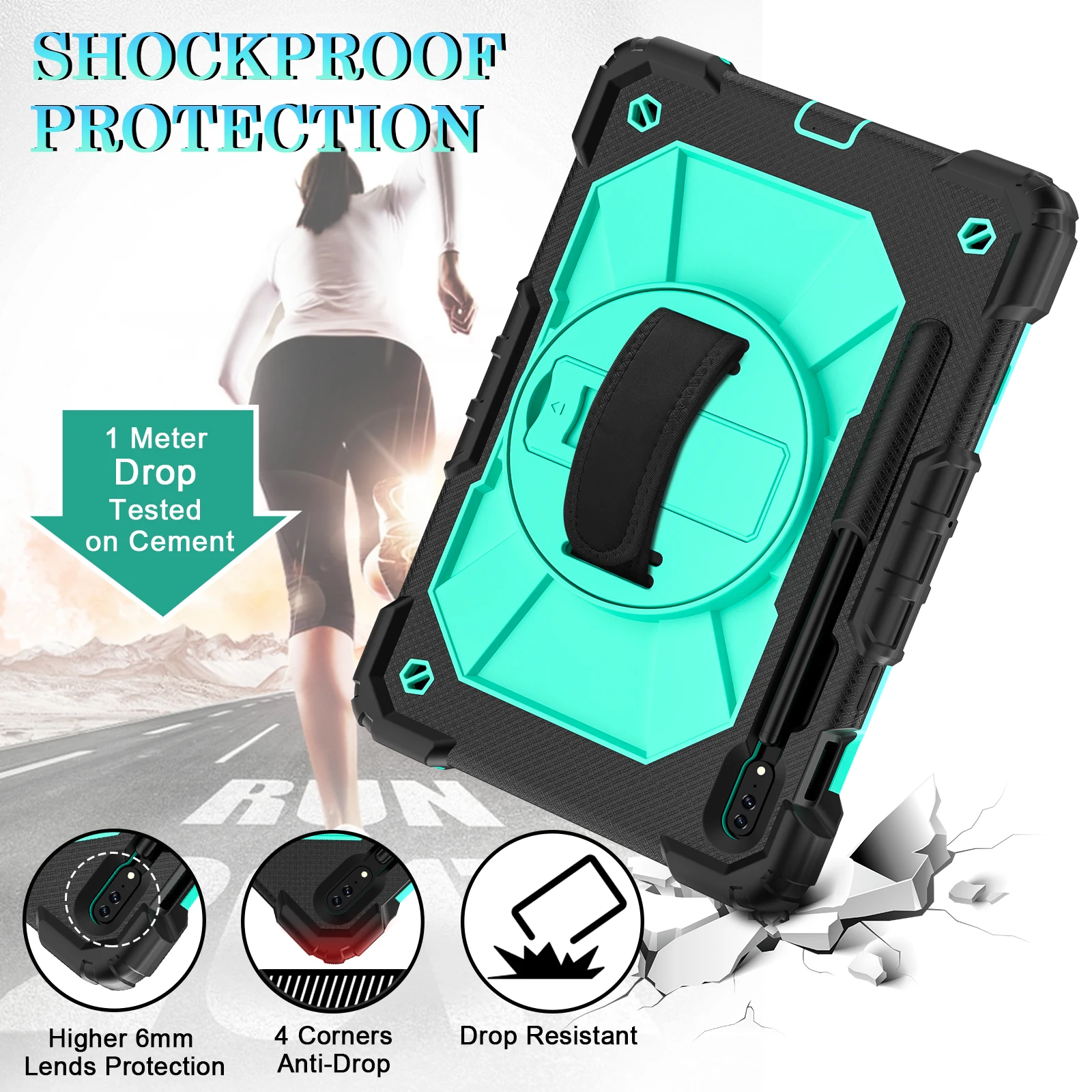 360 Rotation Stand Case For Samsung Tab S7 S8 Plus S7FE S7+ S8+ Tablet Case Sleeve Kickstand Shockproof  with Handle Hard Cover