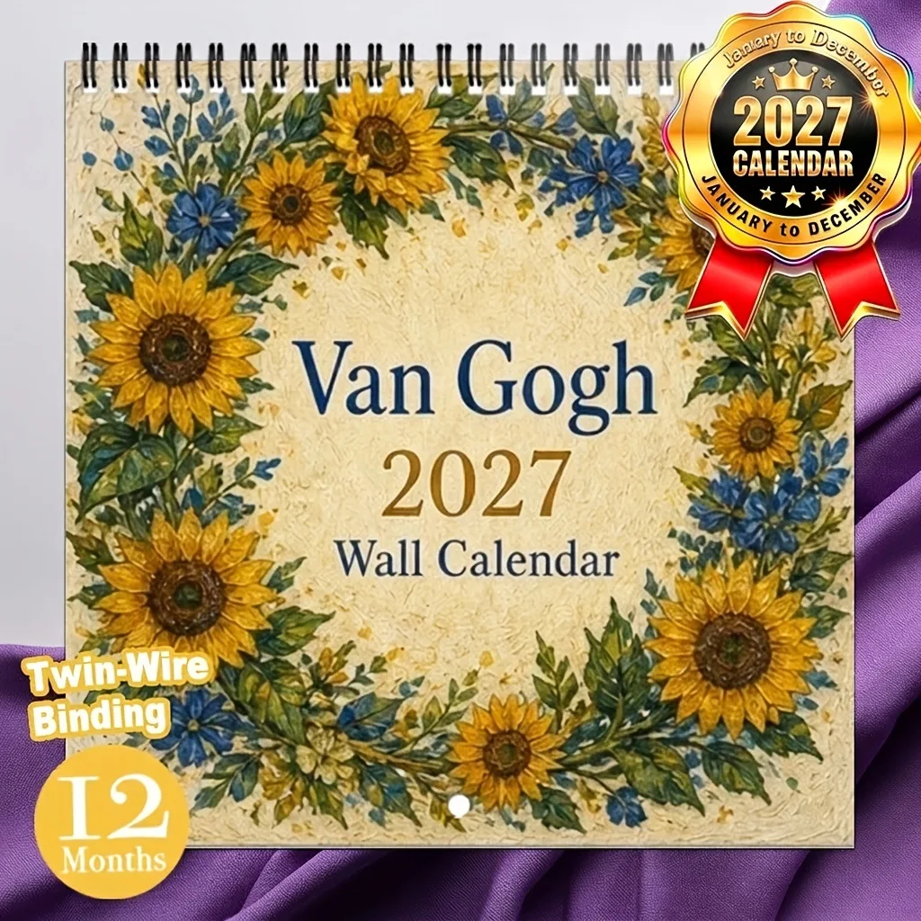 2027 Wall Calendar 12 Months Van Gogh Sunflower Art Wall Hanging Calendar Vintage Floral Painting Monthly Planner