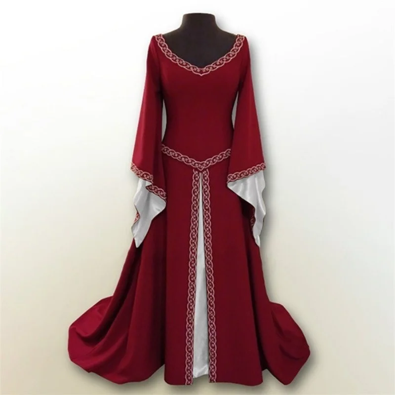 Vintage Medieval Traje Vestido feminino, Espartilho Cintura, Retro, Renascença, Vestido Maxi, Tornozelo, Longo, Cosplay de Halloween