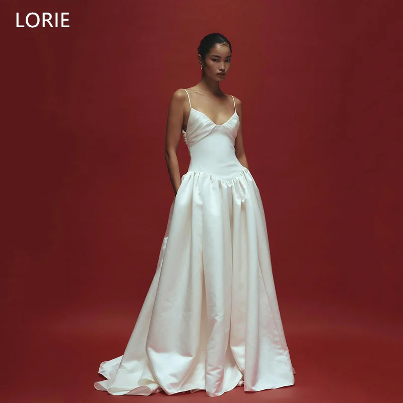 

LORIE Elegant Satin Strapless Wedding Dresses A-Line Sleeveless Bride Prom Gown Pleat Side Slit Bridal Gowns Customized
