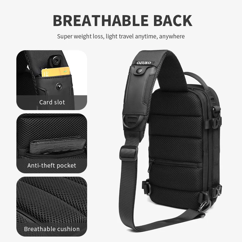 Imagem -05 - Ozuko-bolsa de Peito Dura Masculina Esportes ao ar Livre Bolsa de Ombro Tática Masculina Bolsa Crossbody Impermeável Grande Capacidade Nova Moda