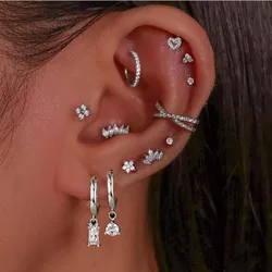 2PCS Four Leaf Crystal Huggie Earring Dangle Zircon Tragus Stud Earring Cartilage Helix Jewelry Women Fashion Hoop Earrings Bulk