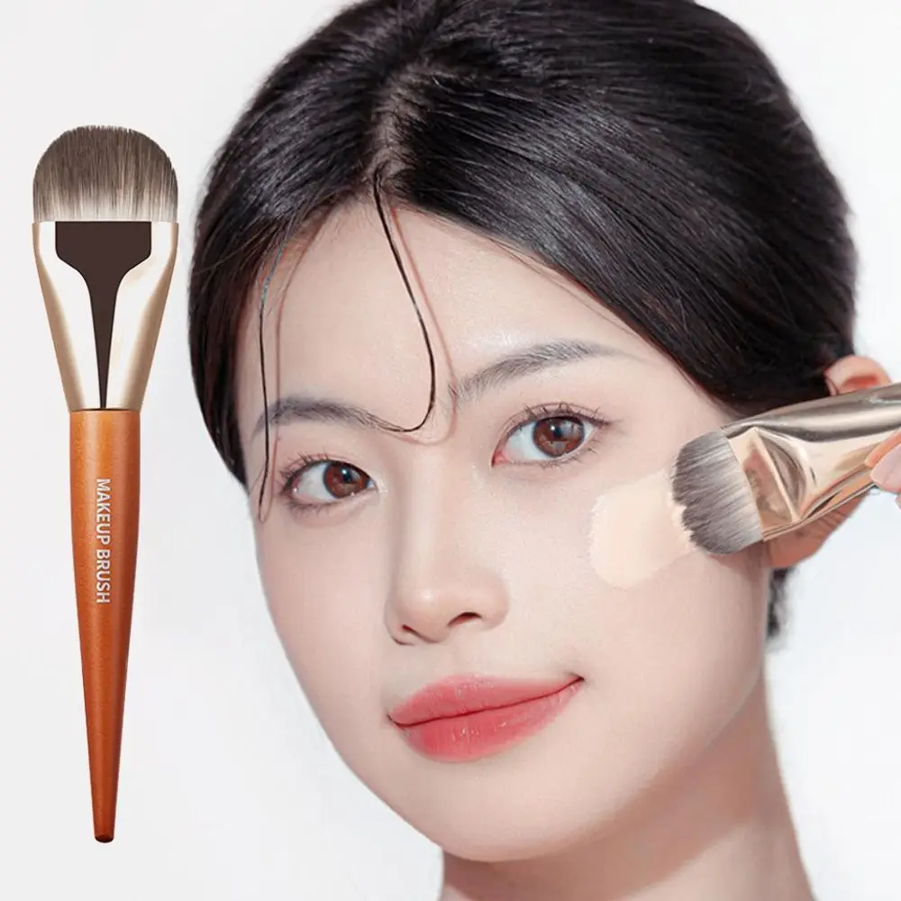 여성용 전문 혀 모양 리퀴드 파운데이션 브러시, 나무 손잡이, 초박형 BB 크림, 메이크업 브러시 컨실러 확대