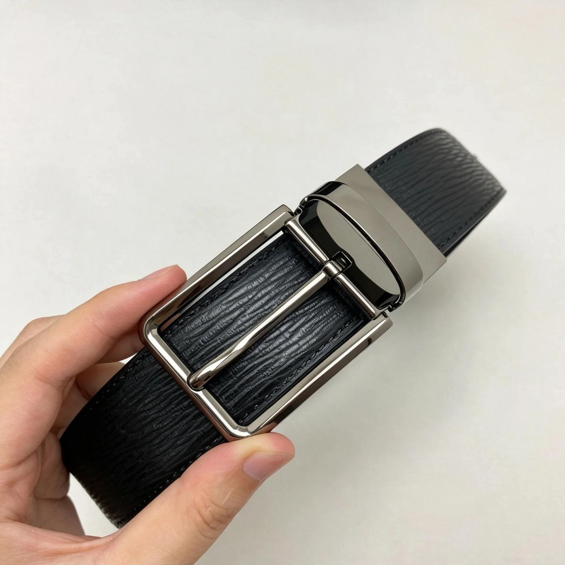 Holiday Gift Luxury Men's Reversible Textured Genuine Leather Belt Rotatable Metal Pin Buckle Business Formal Casual Waist Strap