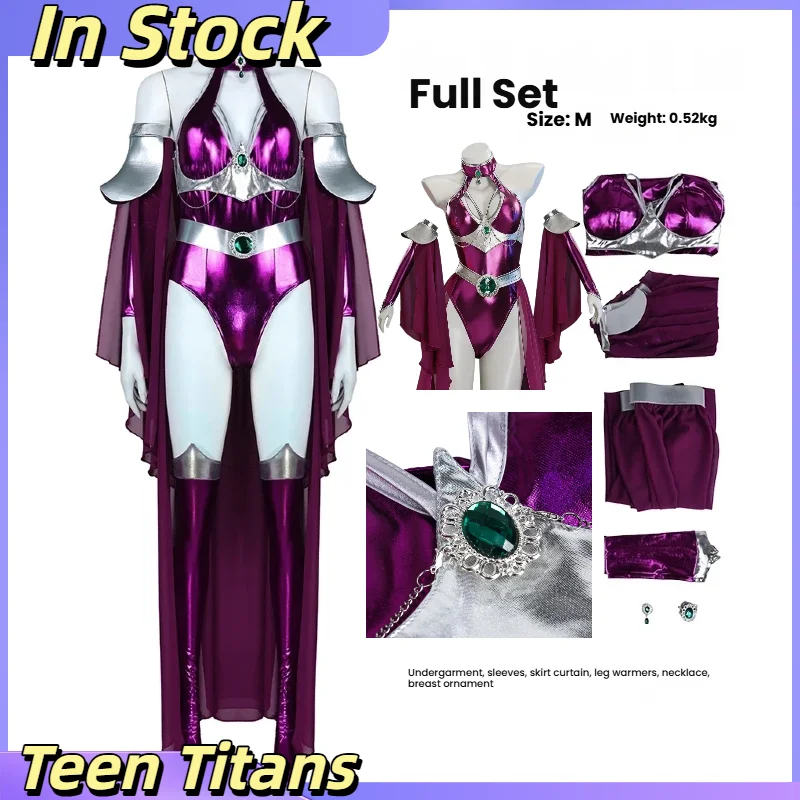 Teen Titans Starfire Cosplay Superhero Costume Purple Metallic Bodysuit Cape Outfit Women Cosplay Jumpsuit Halloween Party  Suit