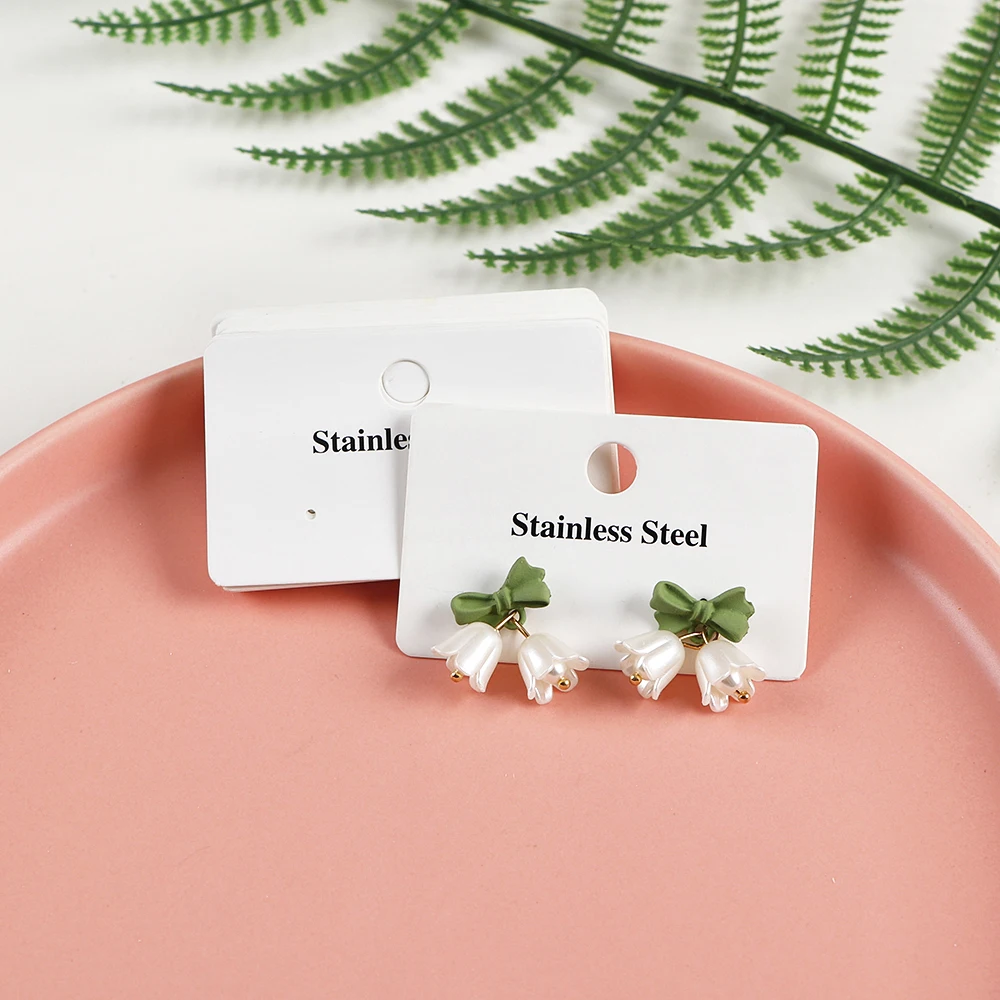 

50PCS 6.4x4cm White Paper Stainless Steel Earrings Diplay Cards DIY Jewelry Storage Organizer Packaging Supply For Selling