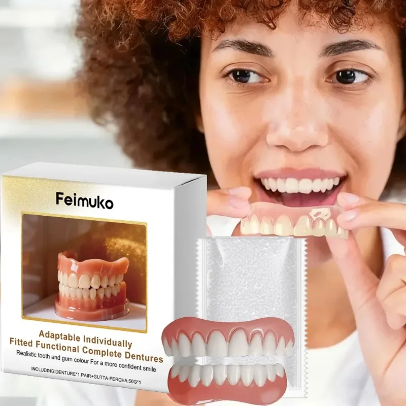 Denture Silicone Kit Comfortable Smiling False Teeth Soft Kit Teeth Upper Lower Set Silicone Liners Soft Denture Kit Easy Use