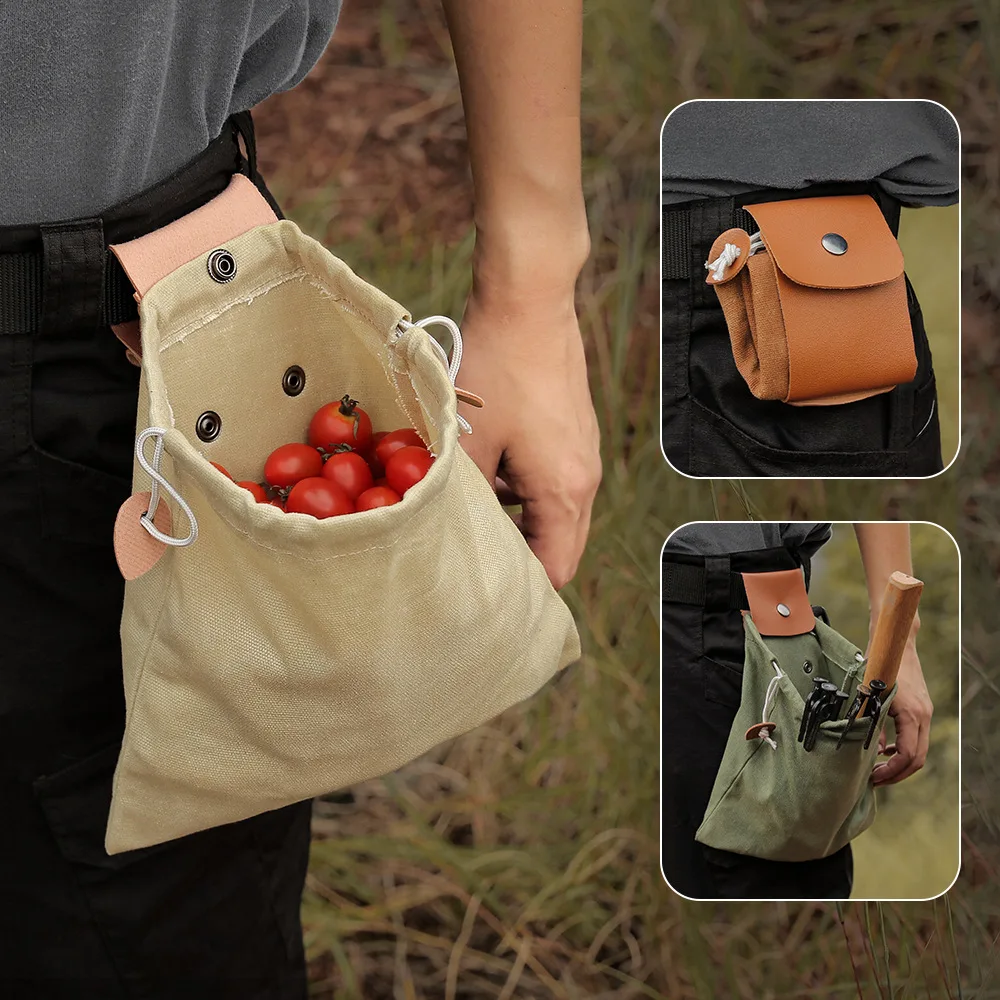Canvas Waist Packs Outdoor Foraging Bag Storage Waterproof Leather Jungle Survival Belt bag Tool Storage Hanging Bag for Camping