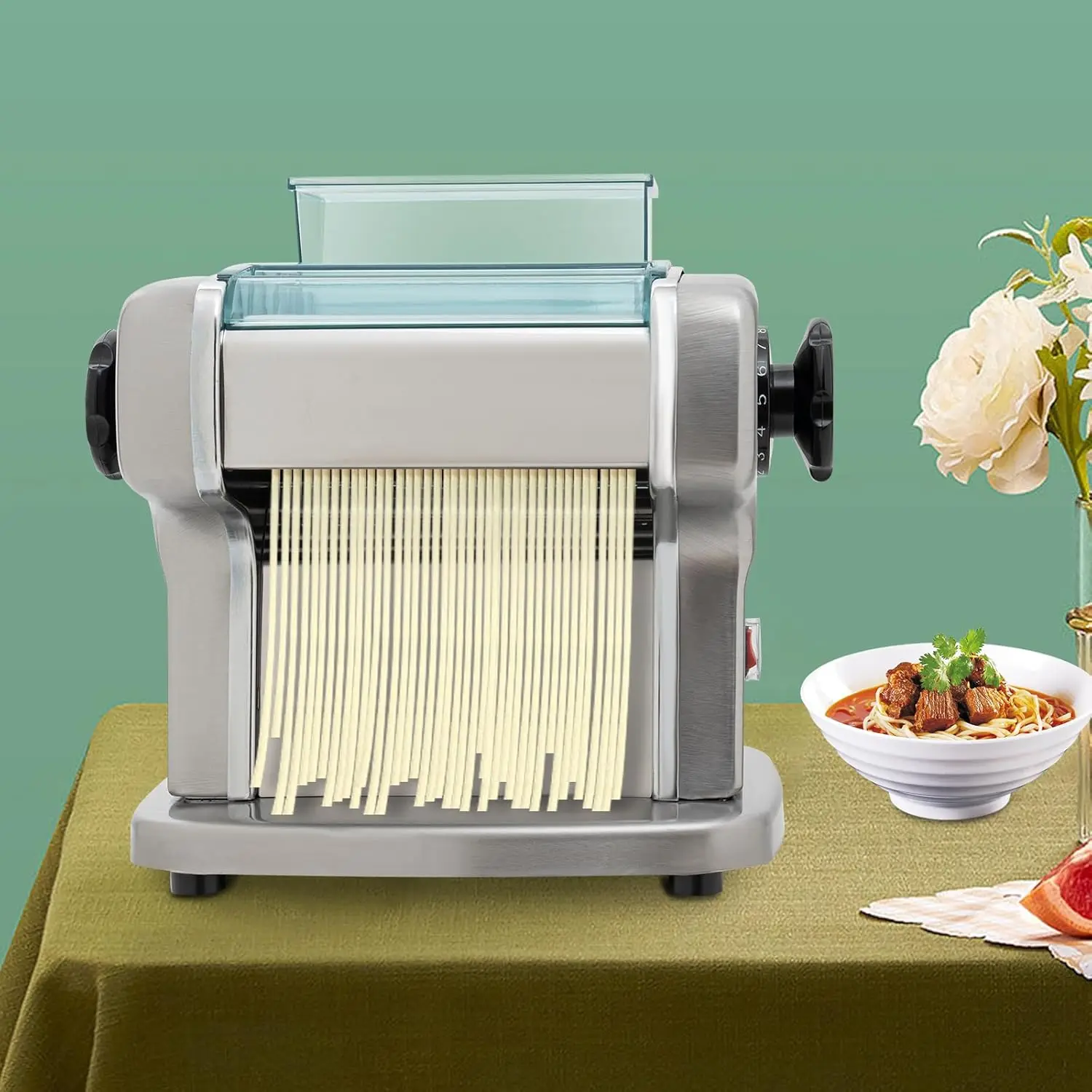Macchina per pasta elettrica 135W Macchina automatica per noodle 110V Macchina per pasta elettrica da tavolo Rullo per pasta fresca in acciaio inossidabile f