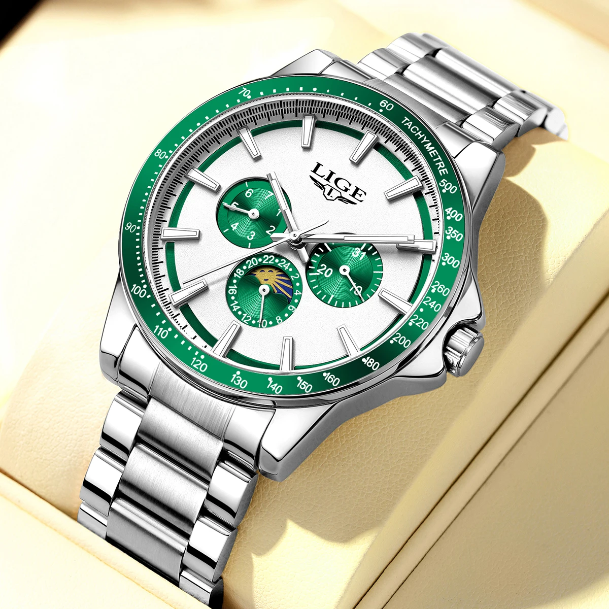 

LIGE Men Luxury Business Watches Quartz Watch Luminous Calendar Moon phase Man Watch gifts for man reloj Montre pour hommes