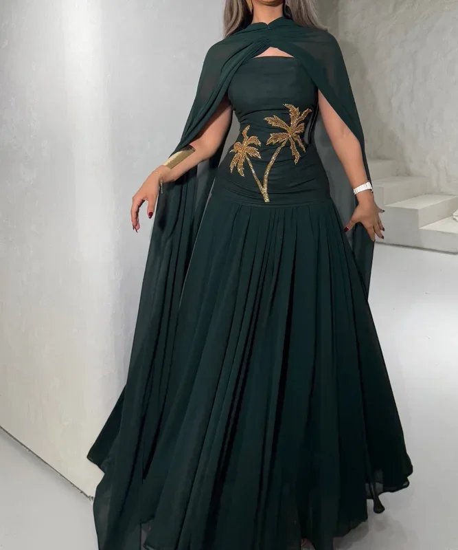 Little Daisy CustomizedChiffon Pleat Ruched Draped Applique A-line High Collar Long Dresses Bespoke Occasion Dresses