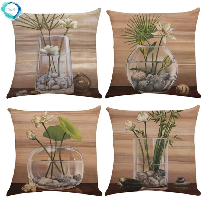 

Plant Vase Painting Printed Pillow Case Cotton Linen Decorative Cushion Cover Home Decoration Pillowcase for Sofa Bed 45X45CM