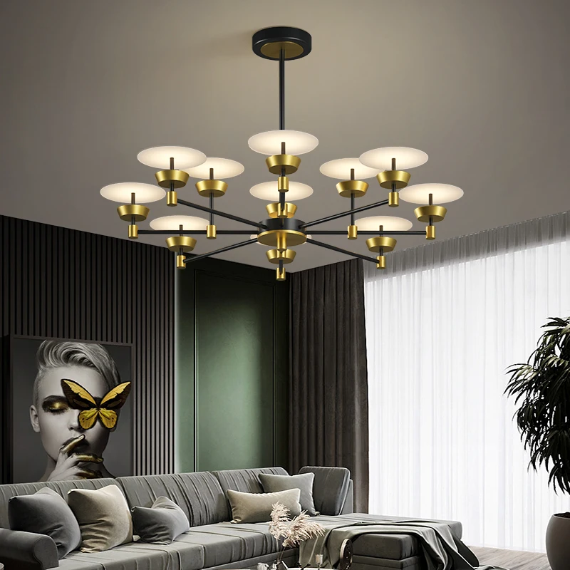 

Post modern gold luxury iron led chandelier Nordic living room hall Cafe dining room villa study lamp acrylic luxury Chandelier