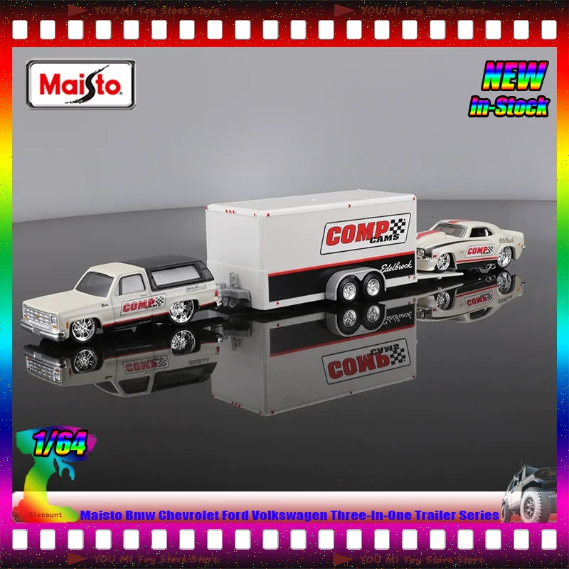 

Maisto 1:64 Three-In-One Trailer Series Alloy Die-Cast Models BMW Chevrolet Ford Volkswagen Custom Toys Simulation Play Vehicles