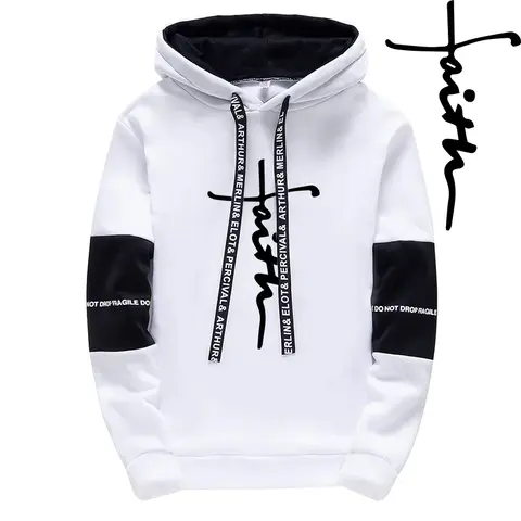 2025 New Arrival Mens Faith Printed Hooded 고품질 남성 데일리 캐주얼 스포츠 후드 티셔츠 클래식 화이트 & 블랙 탑