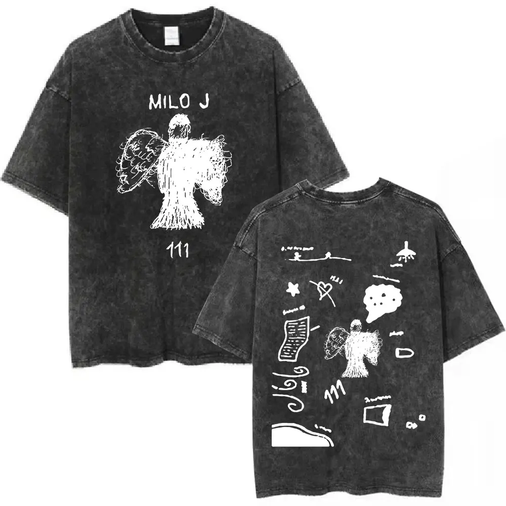 Rapper Milo J Tour T-shirt 111 Album Merch T-Shirts Men\'s Women Fashion Hip Hop Vintage Washed Short Sleeve T Shirts Fans Gift