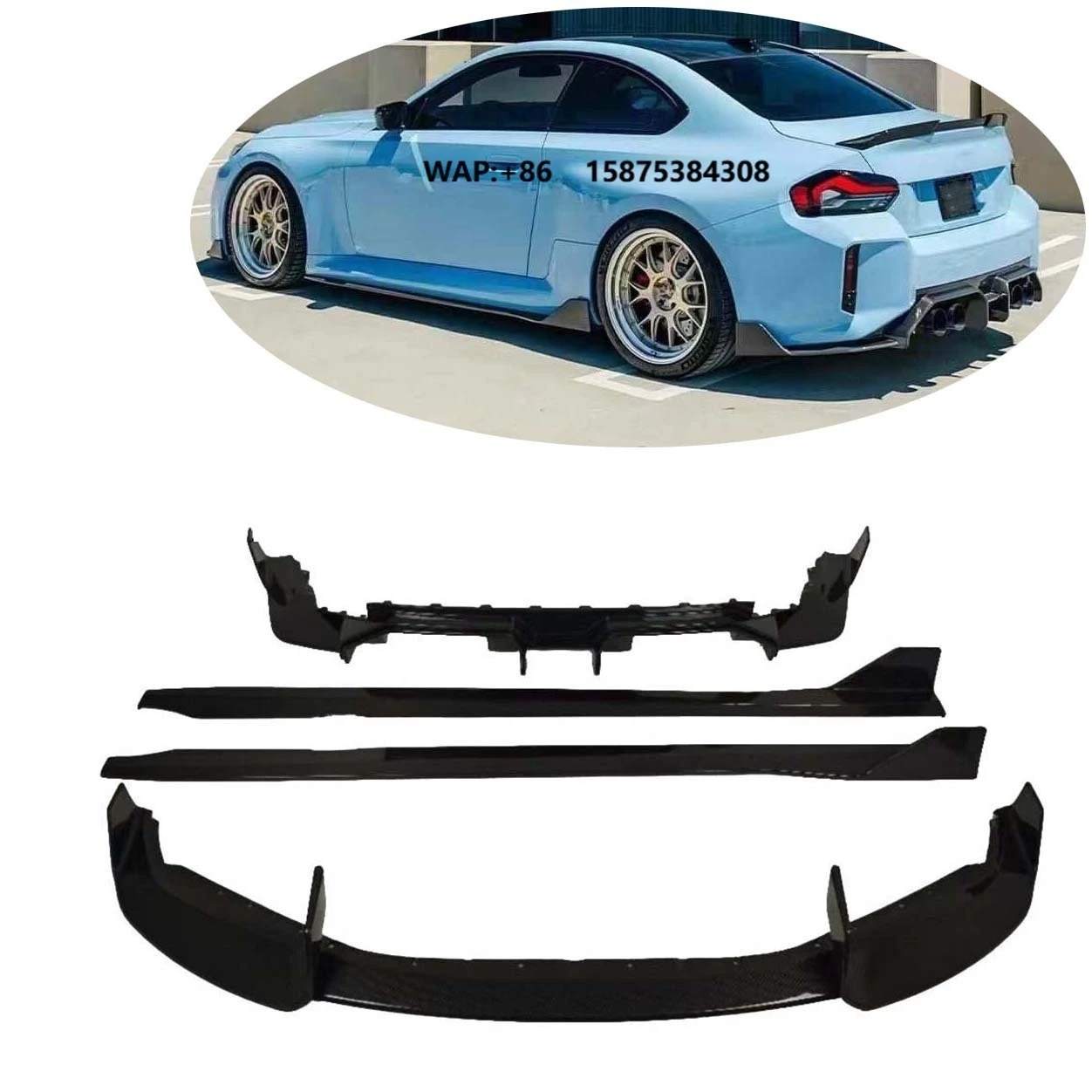 For  M2 G87 AD Style Dry Carbon Fiber Body Kit Spoiler Front Lip Diffuser Side Skirts