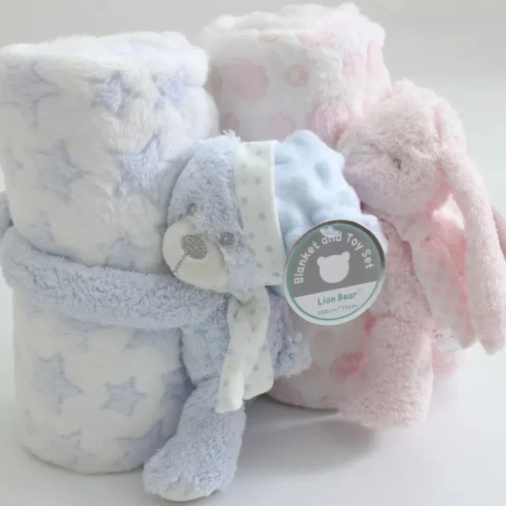 

2pcs/set Stuffed Animal Plush Baby Blanket 75*100cm Baby Gift Newborn Baby Sleeping Blanket Bunny Design Flannel