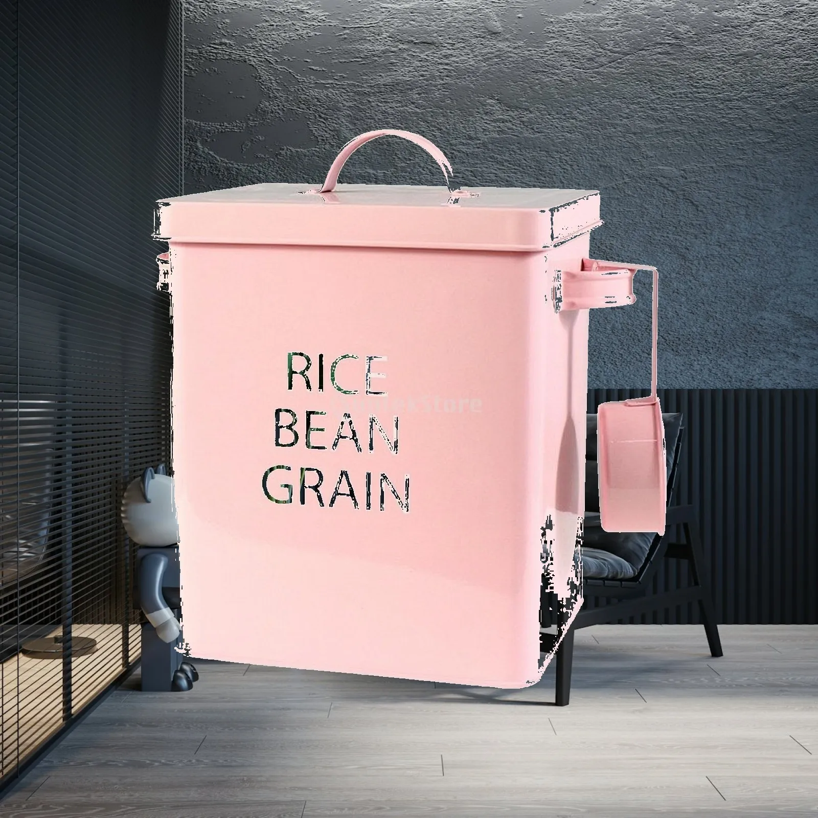 Rice Storage Container with Scoop Galvanized Grain Container with Lid Dry Food Bin with Handles Airtight for Home Cooks