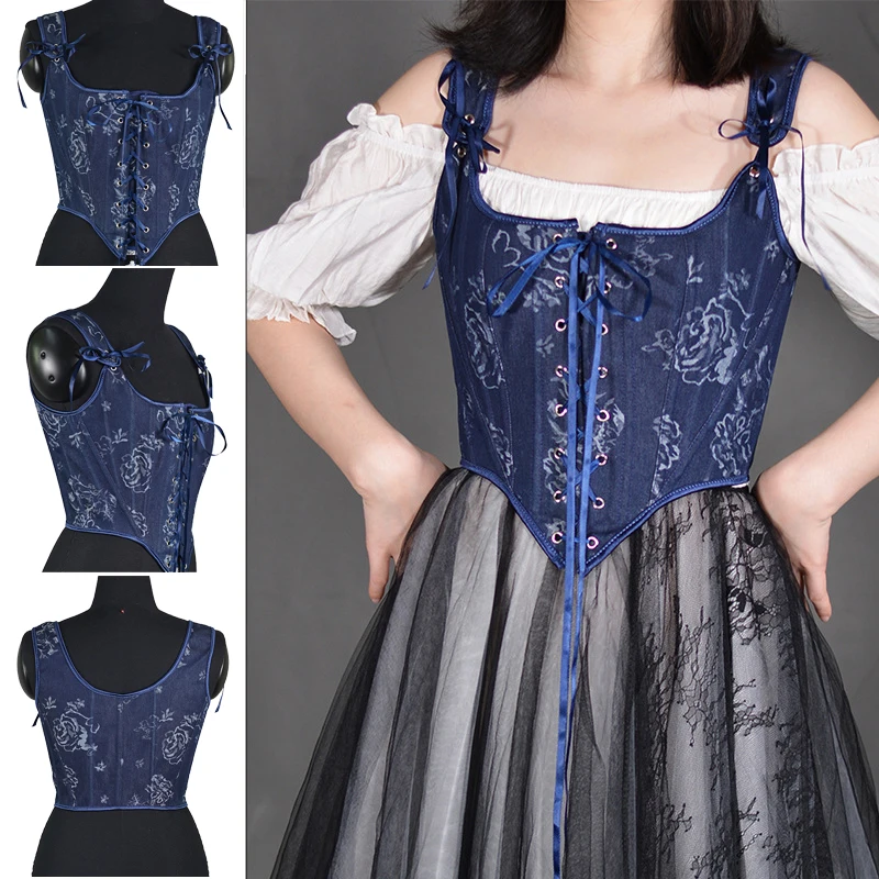 

Corset Tops for Women Renaissance Front Lace Up Tank Top Corset Floral Overbust Boned Bustier Shapewear Bodice Punk Clothing