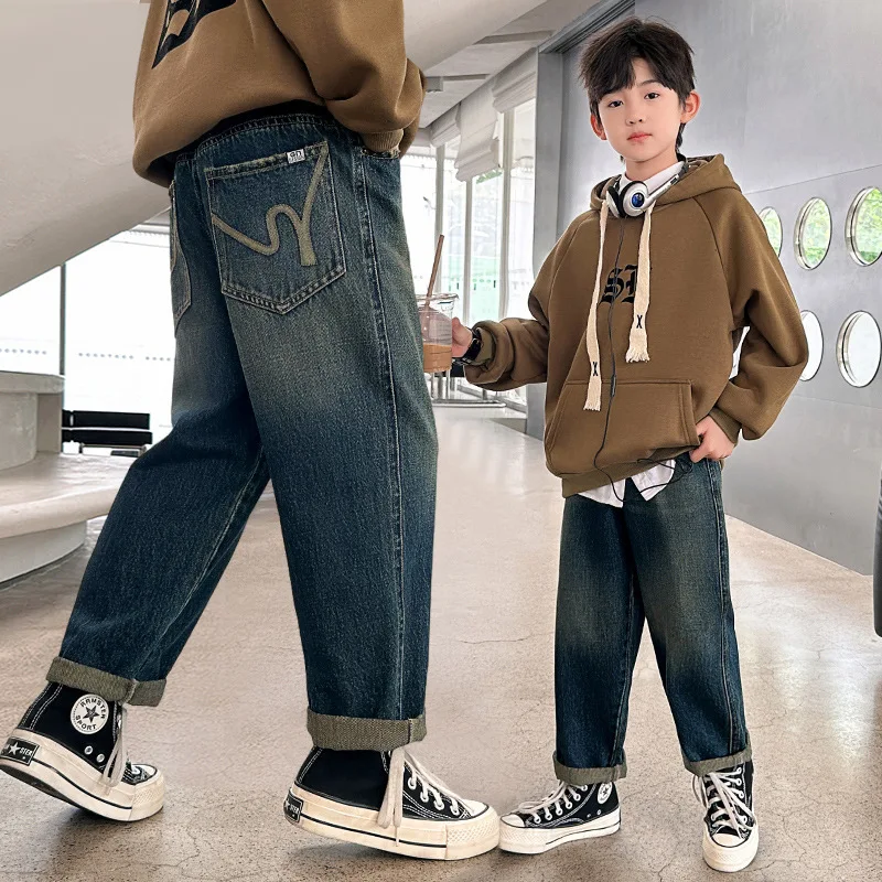 

Denim Pants for Kids Teen Boys Casual Jeans Trousers Fashion Spring Autumn Children Loose Pants Bottoms Clothing 4 6 8 10 12 14Y