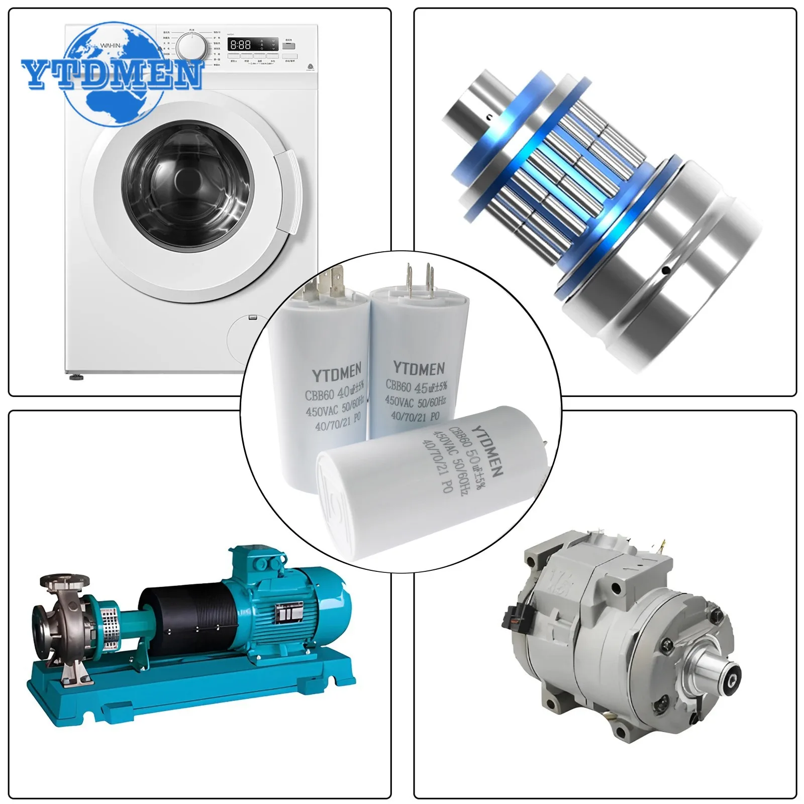 1 Buah Kapasitor Mulai CBB60 450VAC 4pin Kapasitor Lari Motor Pengganti Listrik Sisipan Ganda 4UF 5UF 6UF 8UF 16UF 20UF 60UF