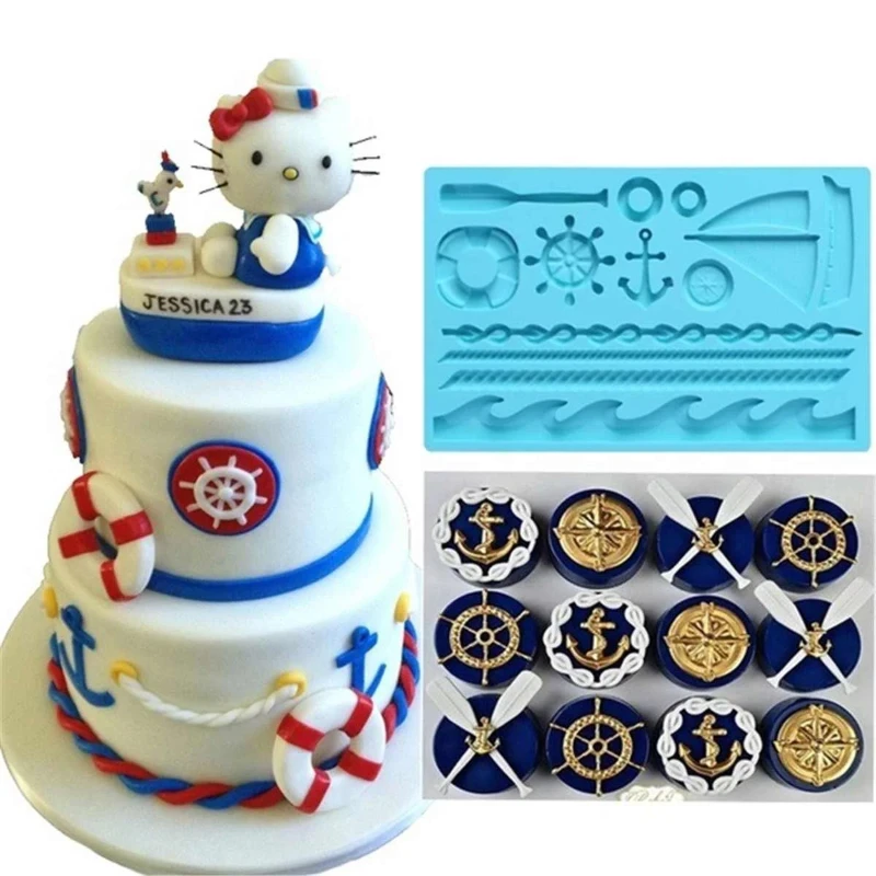 1Pc Boat Ship\'s Anchor Shape Fondant Mold Silicone Paddle Wave Cake DIY Gum Paste Cupcake Chocolate Decorating Tool