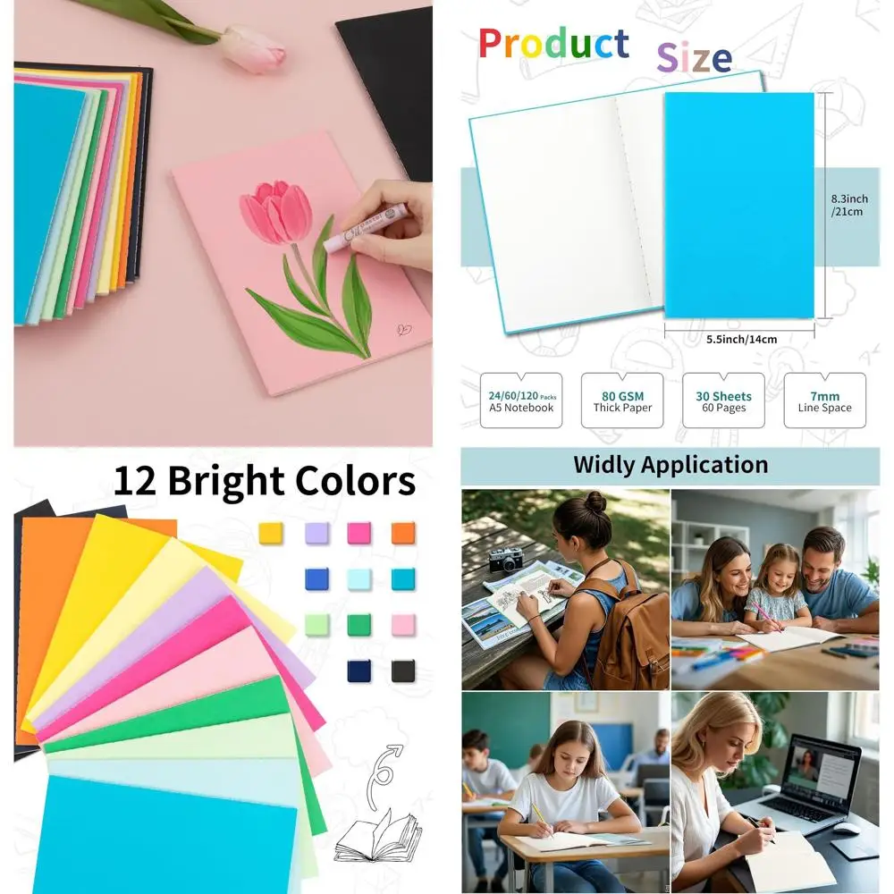 

Набор из 120 разноцветных блокнотов формата А5, 8,3x5,5 дюймов, 60 страниц, 30 листов, для рисования, ведения дневников, офиса, школы