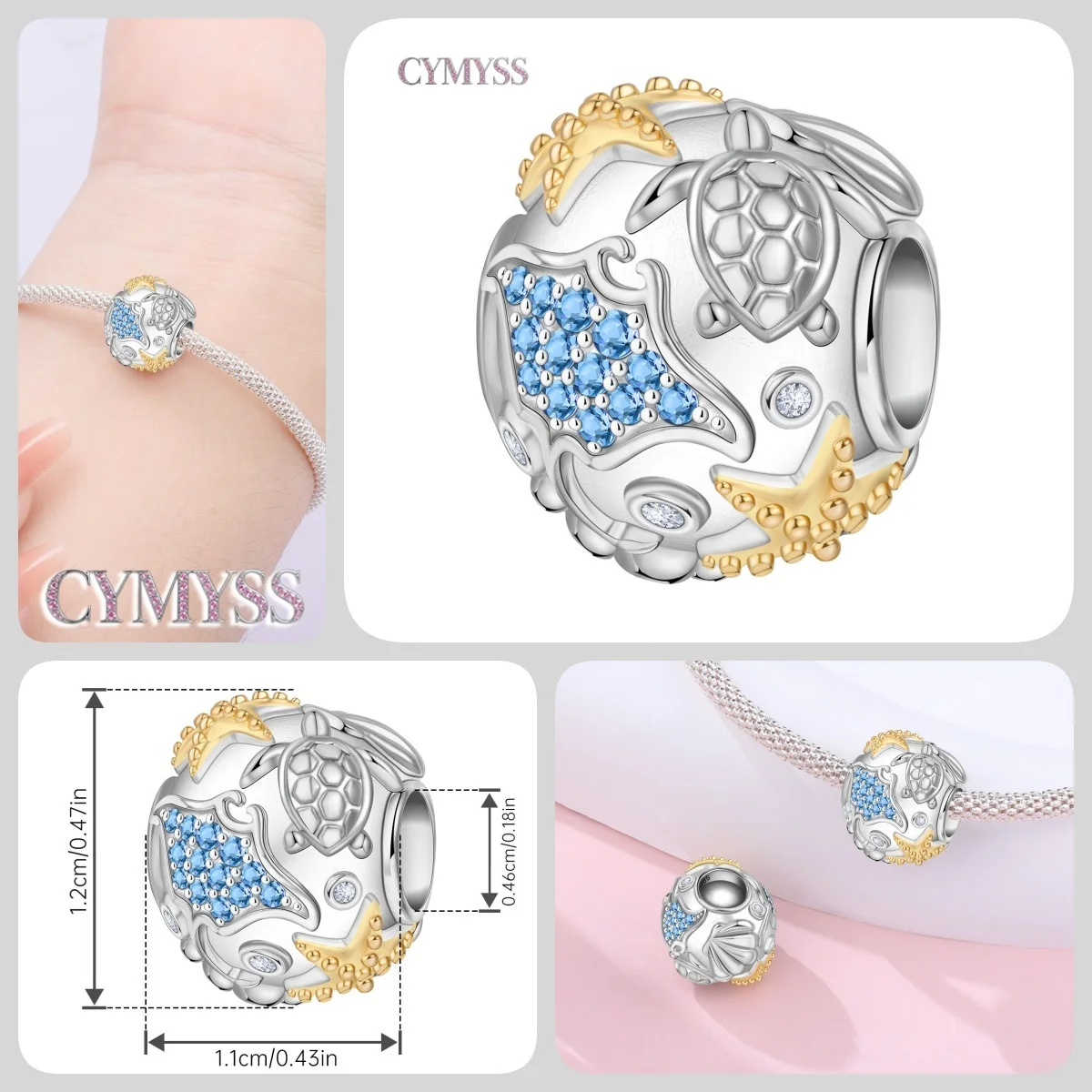 Blauer Charm, 925er Sterlingsilber, Ozeanperlen, Betta-Fisch-Anhänger, Geburtstagsfeier, Geschenk für Frauen, Armband, Halskette, DIY-Perlen, Schmuck – Detail 38