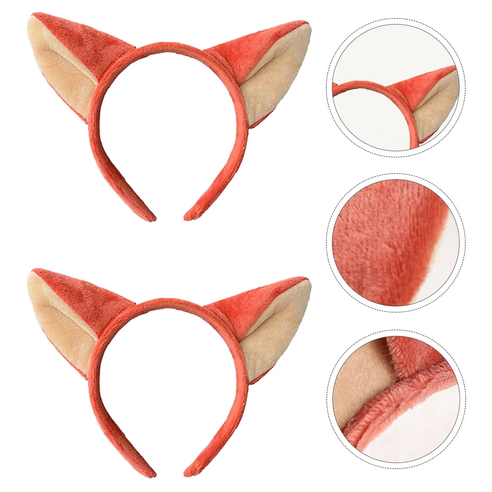 2 Pcs Fox Ears Headband Girls Headbands Foxes Cosplay Headpiece Animal Headgear Hair Clip Fabric Headdress