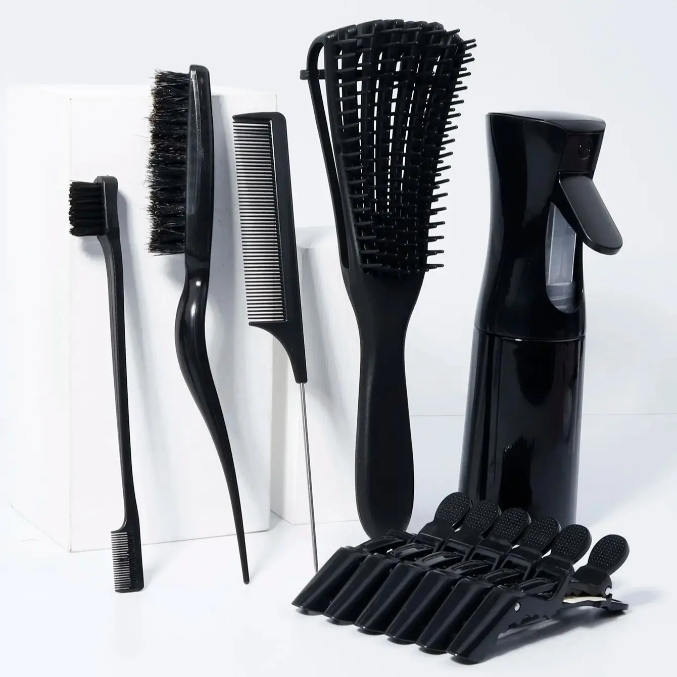 

11pcs Hair Styling Set - Hair Brush, Crocodile Clips, Comb, Curly Brush, Spray Bottle, Special for real hair wigs