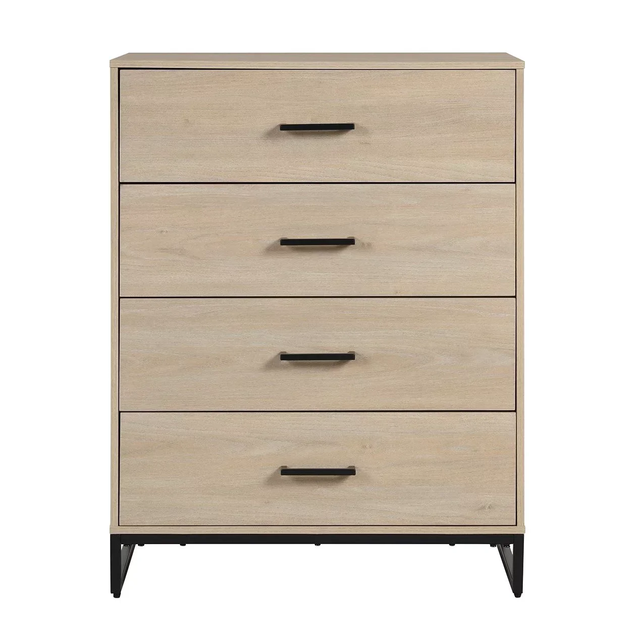 Industrial 4 Drawer Vertical Dresser with Durable Ball Bearing Slides,Spacious Storage,Mixed Material,Bedroom, Beige Oak