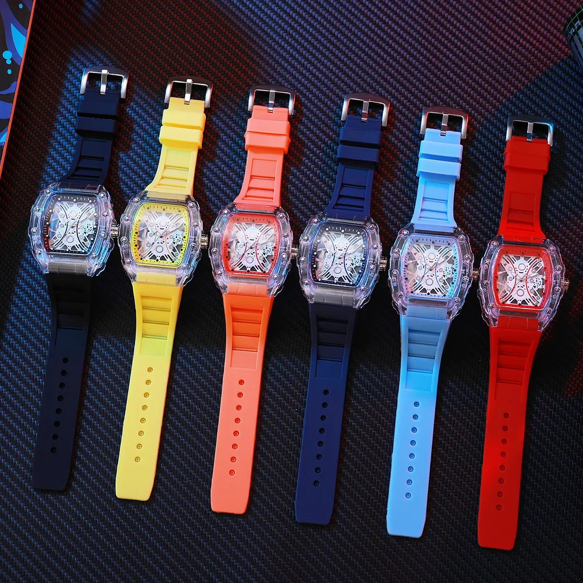 Luxury Silicone Strap Men Watch Fashion Transparent Wine Barrel-Shaped Men's Quartz Watch Brand Wristwatches Gift Wholesle