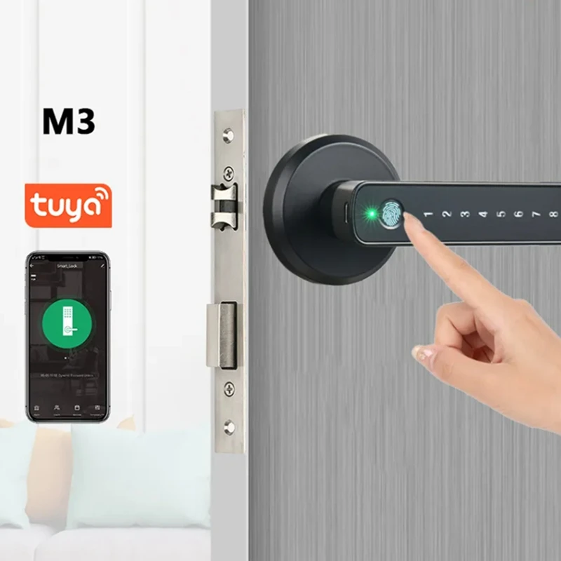 

A16R-Tuya Fingerprint Smart Door Lock Password Electronic Lock Tuya APP Remote Unlock Entry Door Knobs Lock For Bedroom Home