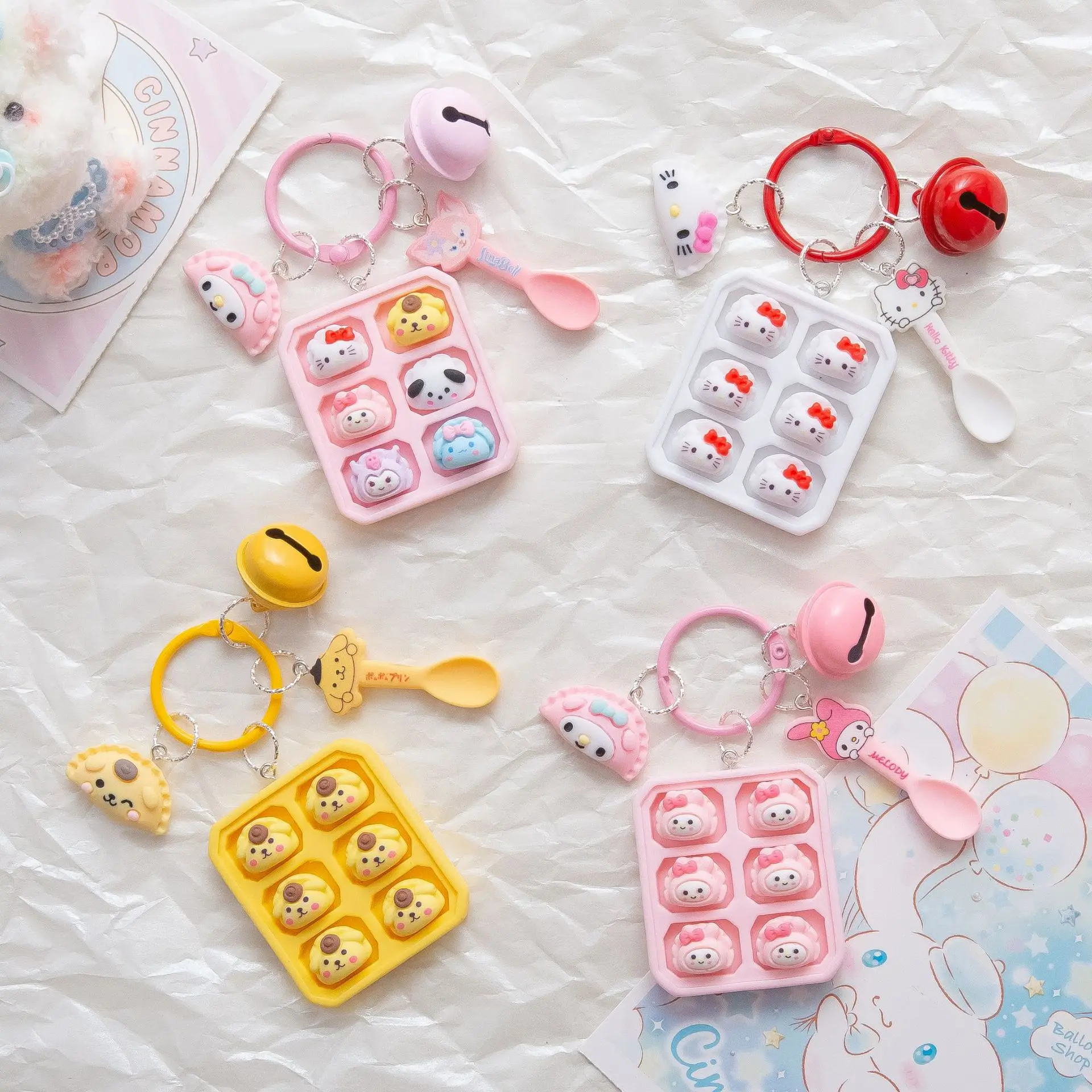 Grappige Sanrio Cartoon Kuromi Cinnamoroll Dumpling Series sleutelhanger hanger meisje cartoon paar kleine cadeau accessoires sleutelhanger