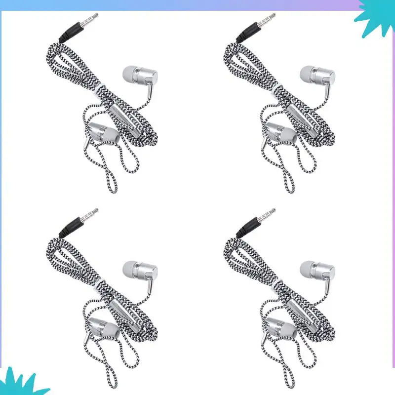 ABZW 4X H-169 3,5 mm MP3 MP4 Okablowanie Subwoofer Pleciony przewód, uniwersalne słuchawki muzyczne z sterowaniem przewodem pszenicznym (srebrny)