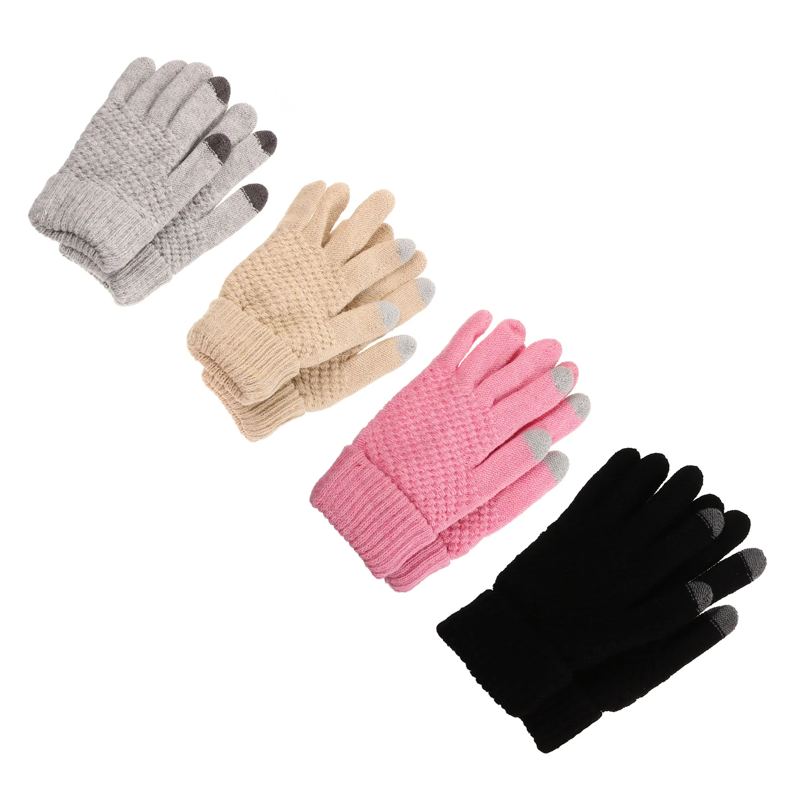 4 Pairs Touch Screen Knitted Gloves Touchscreen Women Full Finger Insulated Leopard Print Warm Ladies for Cold Weather Soft and