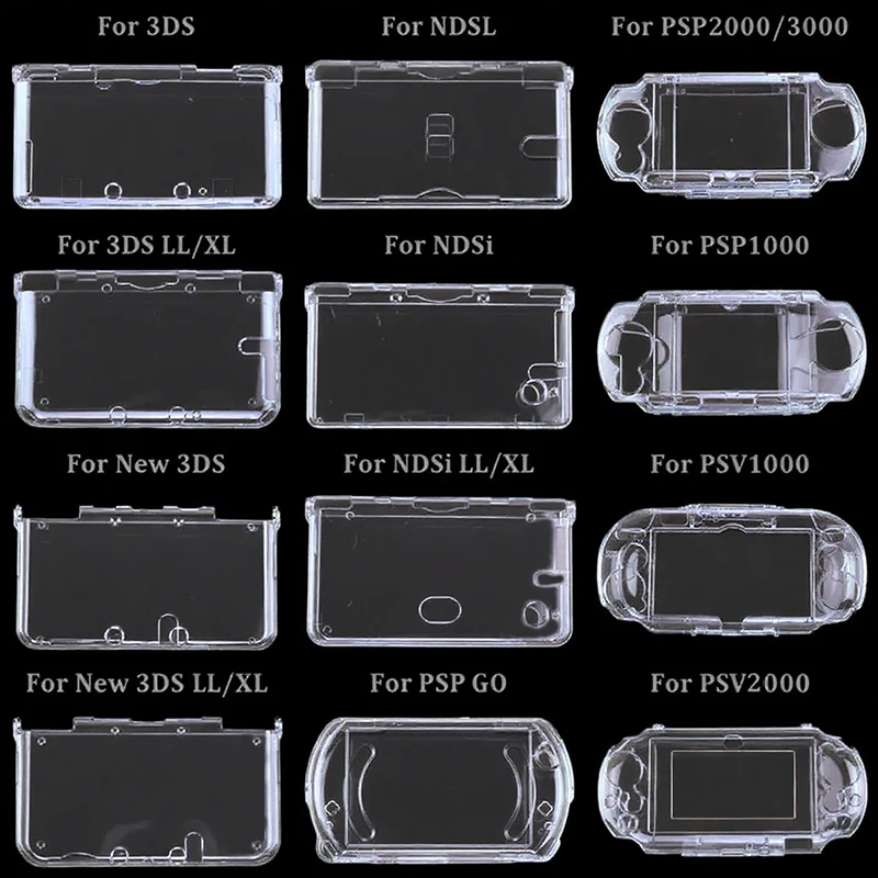 1PC Plastic Clear Crystal Hard Shell Case Cover For 3DS New 3DS XL LL For NDS Lite NDSL NDSi XL LL For  PSP 2000 3000 PSV 1000