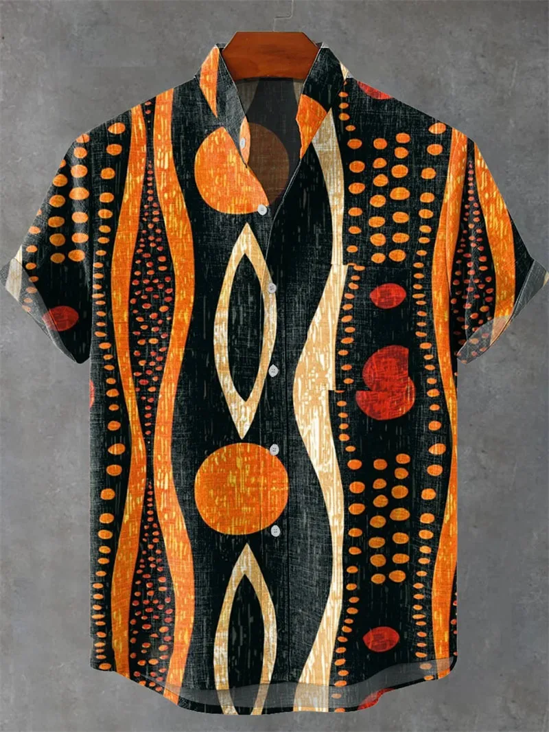

Мужская льняная рубашка с рисунком, рубашка с короткими рукавами и воротником на пуговицах, летний топ, повседневная гавайская рубашка для отпуска