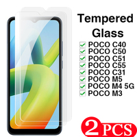 2Pcs protective film For xiaomi Poco C51 C55 M5 F5 Pro Tempered glass For Poco C40 C50 M4 M3 C31 screen protector on the glass