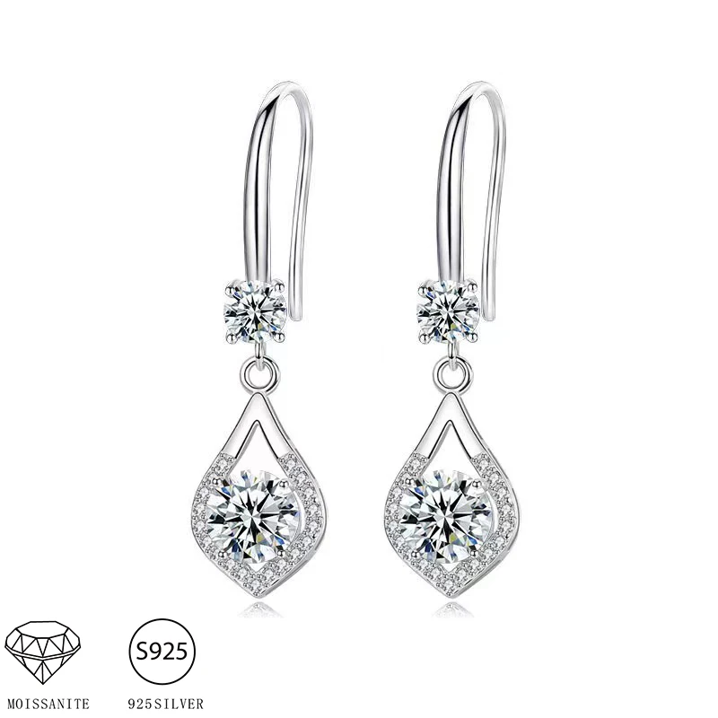 925 Sterling Silver 1-2 Carat Moissanite Water Drop Earrings High-End Design Cute Casual Decoration For Girlfriend