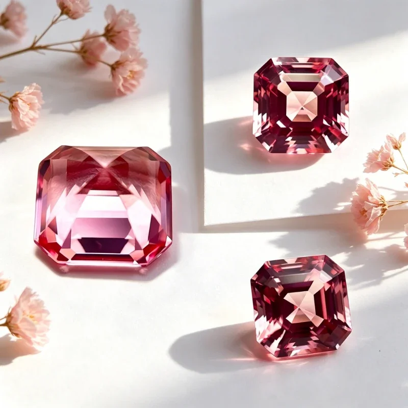 Künstlicher Saphir Padparadscha Feuerlotus-Farbe Asscher-Schliff Zertifikat wählbar – Detail 4