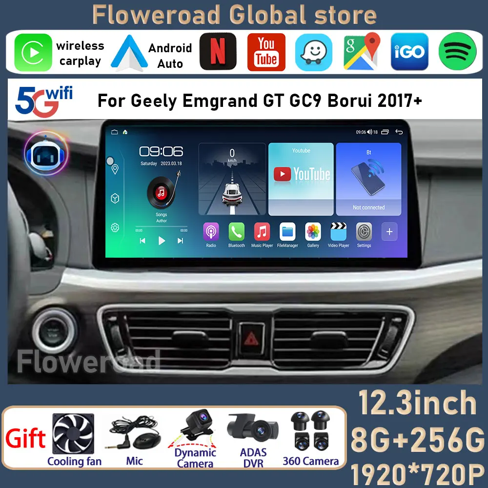 

Android Auto System For Geely Emgrand GT GC9 Borui 2017+ DSP Car Multimedia Player Stereo Tablet Car IPS Touch Screen Stereo BT