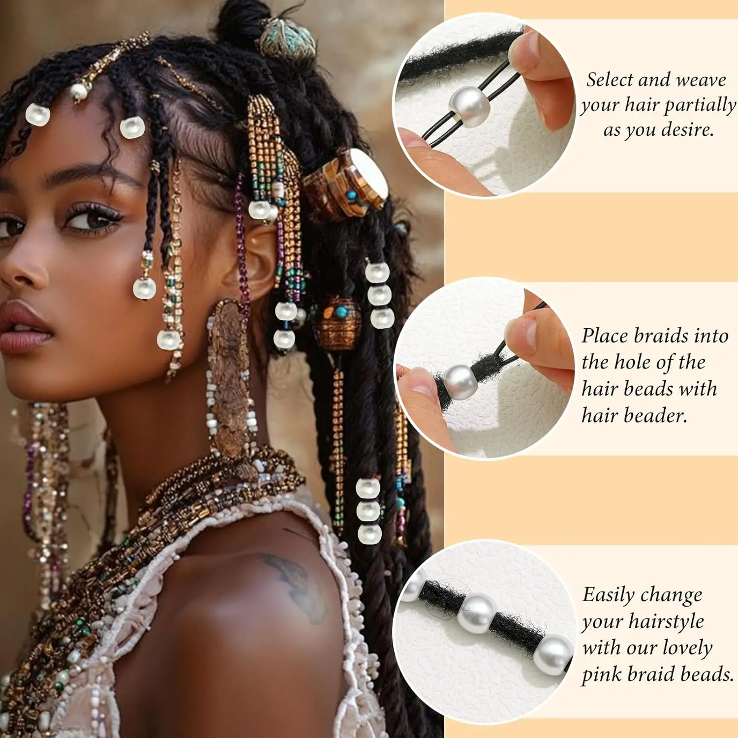 50 個のヘアビーズ三つ編み用パールホワイトドレッドロックビーズロックヘアジュエリー女性三つ編み装飾ヘアアクセサリー女の子のための